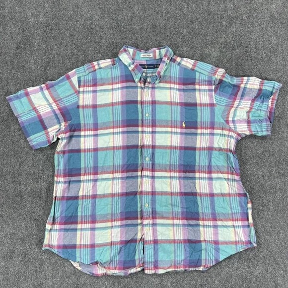 Ralph Lauren Other - Ralph Lauren Shirt Mens Big 3X Blue Indian Madras Plaid Short Sleeve Cotton